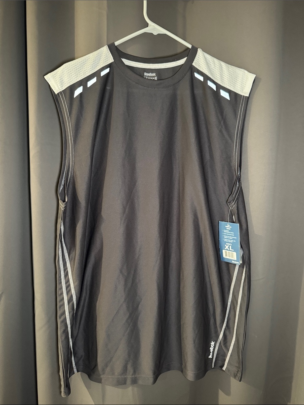 NWT Reebok Men's Black Sleeveless Athletic Tank with White Accents